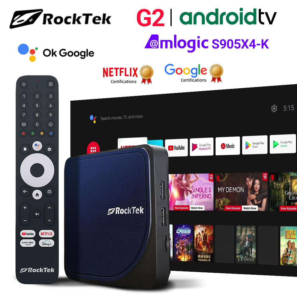 Home Cinema Google - RockTek G2 4K AndroidTV 14 Stream